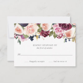 Moody Plum Floral und Fig Wedding RSVP Karte