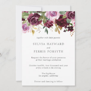 Moody Plum Floral Wedding Einladung