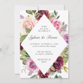 Moody Plum Geometric Floral Wedding Einladung