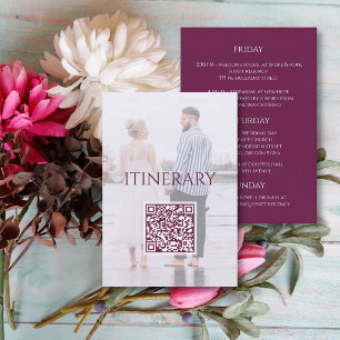 Moody Plum Moderne Hochzeits-Itinerary QR-Code Begleitkarte