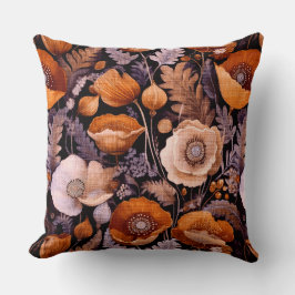 Moody poppies on black pattern kissen