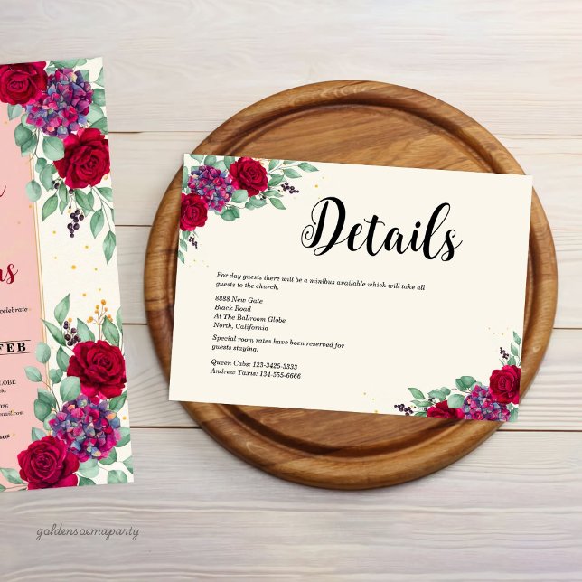 Moody Red and Plum Purple Floral Wedding Begleitkarte (Moody Red and Plum Purple Floral Wedding Enclosure Card)