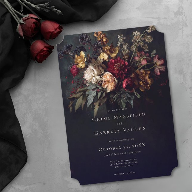 Moody Romantic Dark Floral Gothic Wedding Einladung (Moody Romantic Dark Floral Gothic Wedding Invitation)