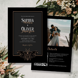 Moody Romantic Gothic All in One Wedding Einladung