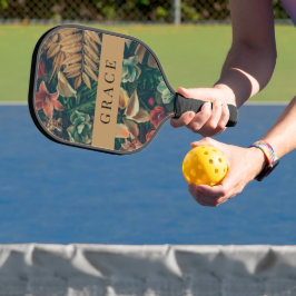 Moody Romantic Tropical Gold Floral Pickleball Schläger