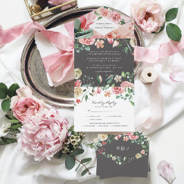 Moody-Rose | Romantische Frühlingsflorale Hochzeit All In One Einladung
