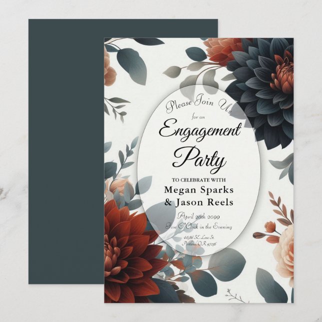 Moody Russe Fall Florals Engagement Party Einladung (Vorne/Hinten)
