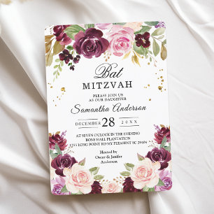 Moody & Rustic Burgund Wasserfarbe Blume & Leaf Einladung