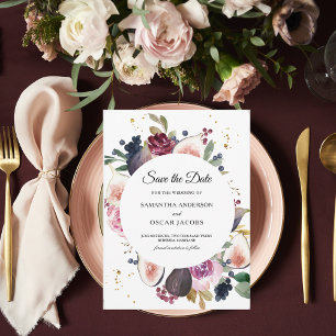Moody & Rustic Burgundy Floral & Berry Frame Save The Date