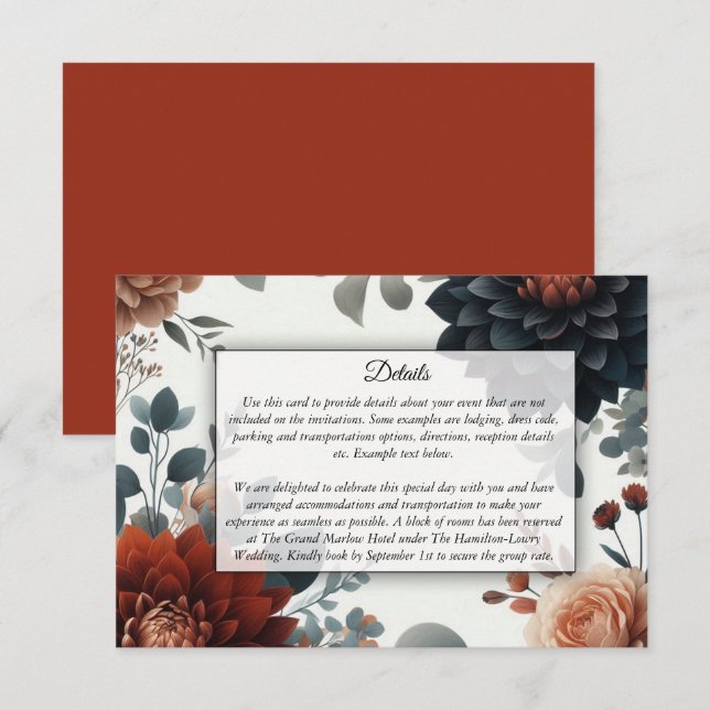 Moody Rustic Fall Florals Wedding Begleitkarte (Vorne/Hinten)