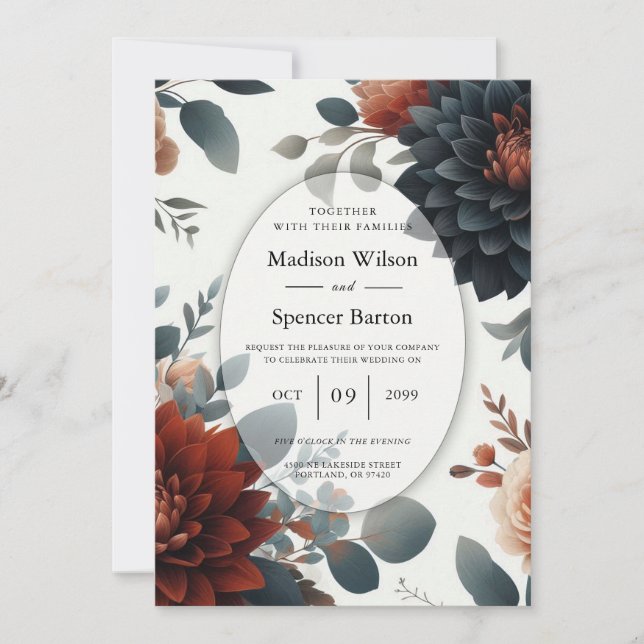 Moody Rustic Fall Florals Wedding Einladung (Vorderseite)