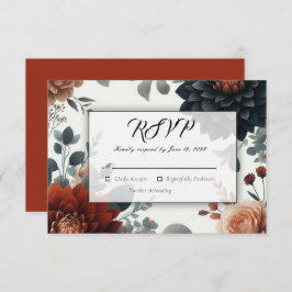 Moody Rustic Fall Florals Wedding RSVP Karte