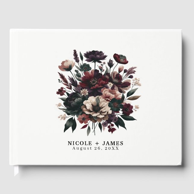 Moody Rustic Garden Florals Bohemisch Wedding Gästebuch (Vorderseite)