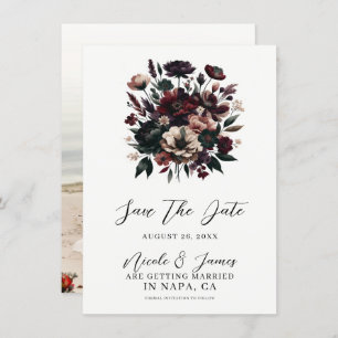 Moody Rustic Garden Florals Save the Date Bohemisc Einladung