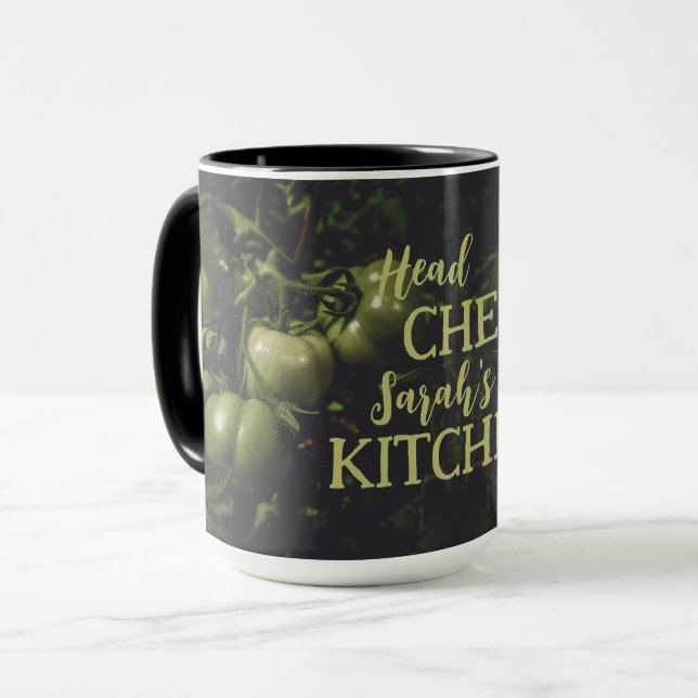 Moody Rustic Green Tomato Kitchen Tasse (Vorderseite Links)