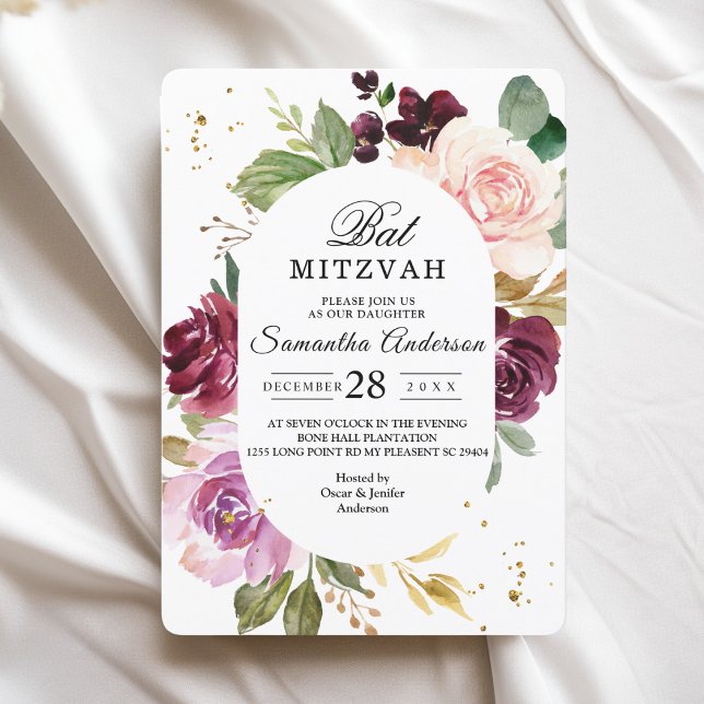 Moody & rustikale Burgunder Aquarellbilder - Blume Einladung (Von Creator hochgeladen)