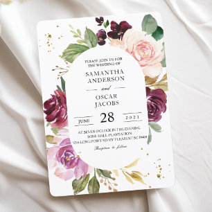 Moody & rustikale Burgunder Aquarellbilder - Blume Einladung