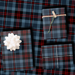 Moody Slate Blue and Deep Red Tartan Plaid Geschenkpapier Set