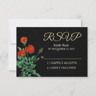 Moody Starry Night Crimson Roses Wedding RSVP Card Karte