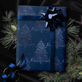 Moody Tree Pattern | Classy Navy Blue Christmas Geschenkpapier