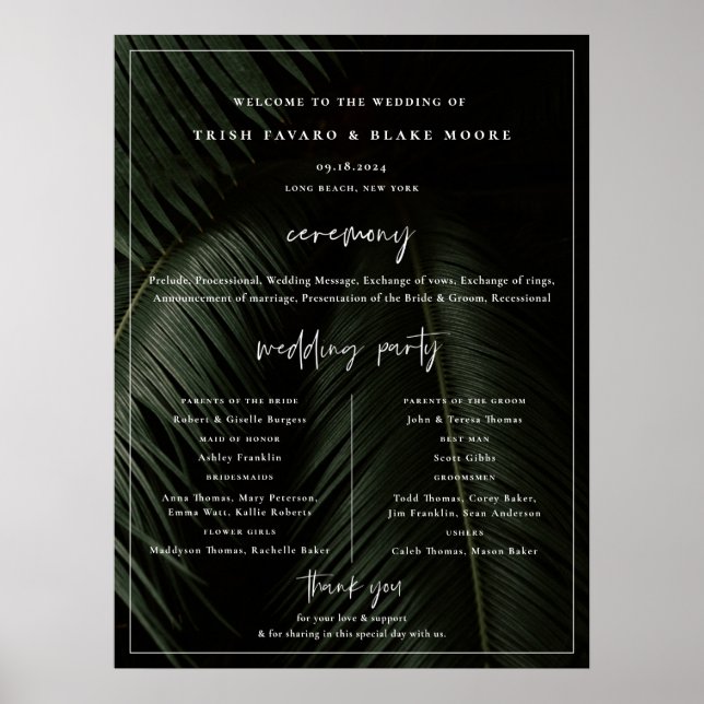 Moody Tropics Wedding Program Poster (Vorne)