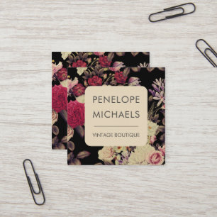 Moody Vintag Floral Pattern Schwarz Quadratische Visitenkarte