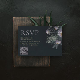 Moody Vintag Lilac Peony Floral QR Code Wedding RSVP Karte