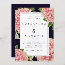 Moody Vintag Navy & Pink Peony Wedding Einladung