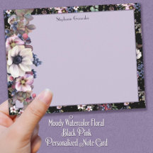 Moody Watercolor Floral Black Pink Personalisiert