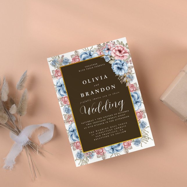 Moody Watercolor Floral Rustic Wedding Einladung (Von Creator hochgeladen)