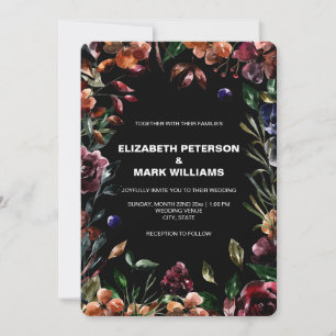 Moody Watercolor Florals Frame Wedding Einladung