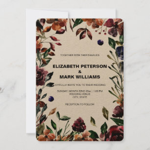 Moody Watercolor Florals Frame Wedding Einladung