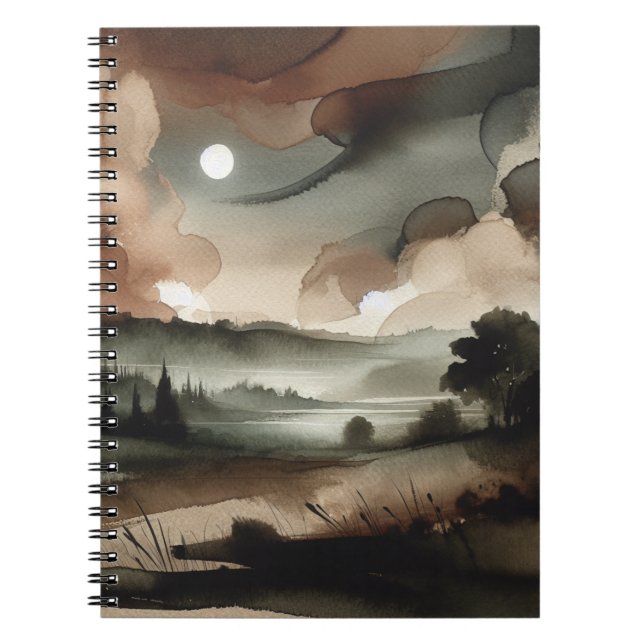 Moody Watercolor Forest Landscape Notebook Notizblock (Vorderseite)