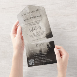 Moody Watercolor in One Wedding Invite Trees All In One Einladung