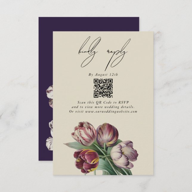 Moody Watercolor Lila Tulips Hochzeit Begleitkarte (Vorne/Hinten)