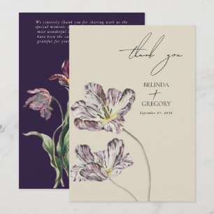 Moody Watercolor Lila Tulips Hochzeit Dankeskarte