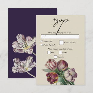 Moody Watercolor Lila Tulips Hochzeit RSVP Karte