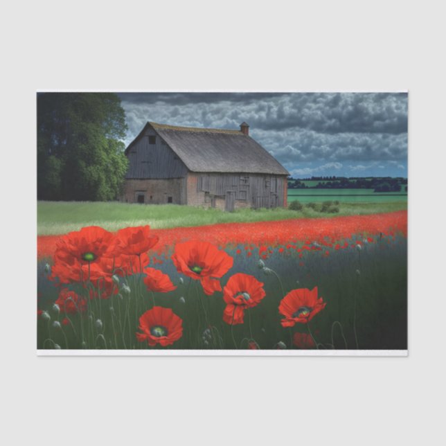 Moody Weather Barn and Poppies Seidenpapier (Vorderseite)
