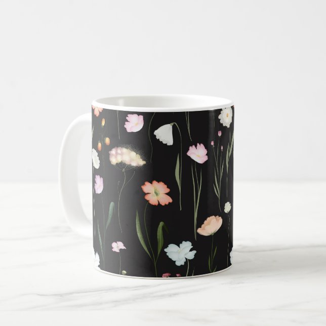 Moody Wildblumen Black Floral Pattern Kaffeetasse (Vorderseite Links)