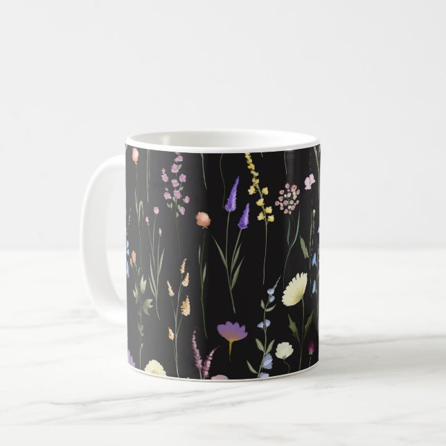 Moody Wildblumen Black Floral Pattern Kaffeetasse (Vorderseite Links)