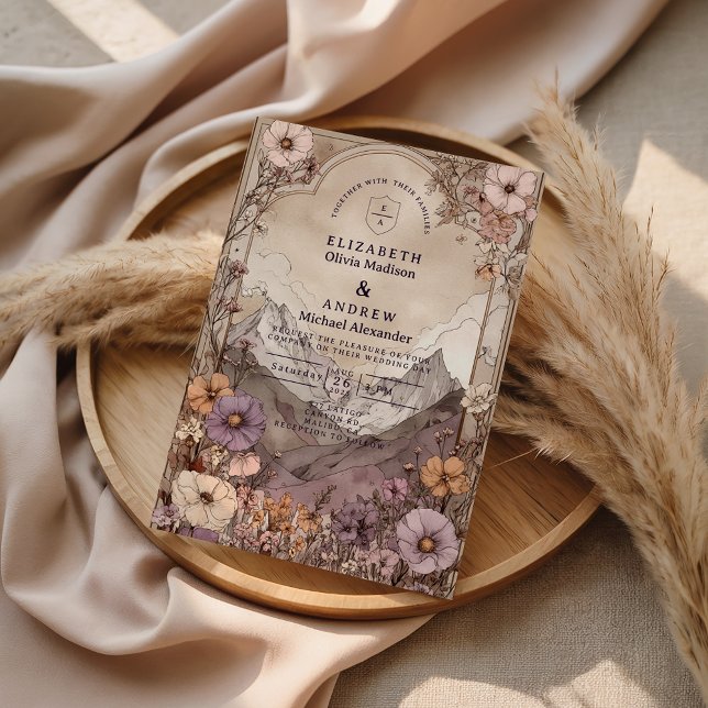 Moody Wildflower Mountain Wedding Einladung (Von Creator hochgeladen)