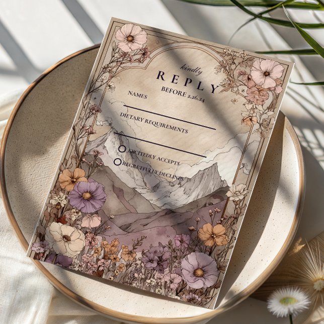 Moody Wildflower Mountain Wedding RSVP Karte (Von Creator hochgeladen)