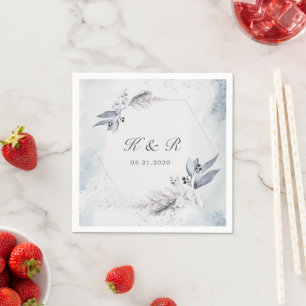 Moody Winter Blue Floral Wedding Paper Serviette