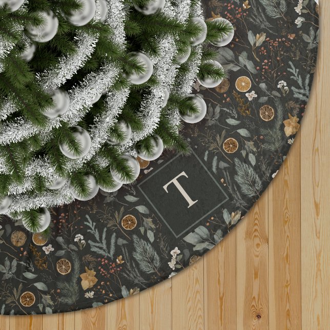 Moody Winter Botanic Pattern Monogram Polyester Weihnachtsbaumdecke (Von Creator hochgeladen)