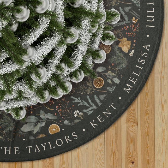 Moody Winter Botanic Pattern Monogram Polyester Weihnachtsbaumdecke (Von Creator hochgeladen)