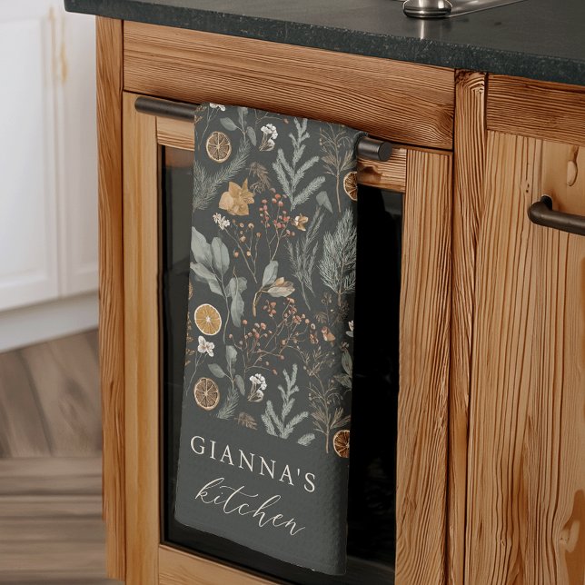 Moody Winter Botanischer Personalisierter Urlaub Geschirrtuch (Von Creator hochgeladen)