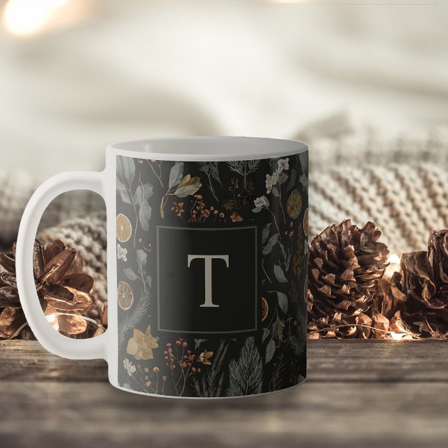 Moody Winter Botanischer Weihnachtsfeiertag Monogr Kaffeetasse (Von Creator hochgeladen)