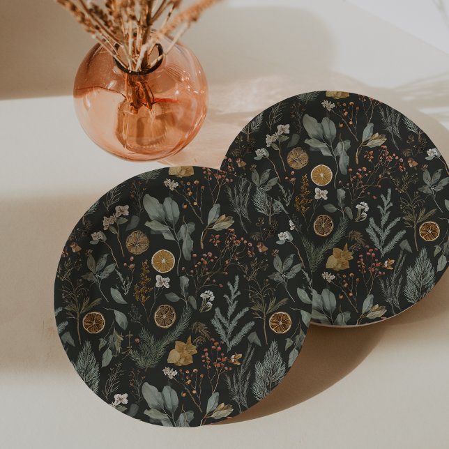 Moody Winter Botanischer Weihnachtsfeiertag Pappteller (Von Creator hochgeladen)