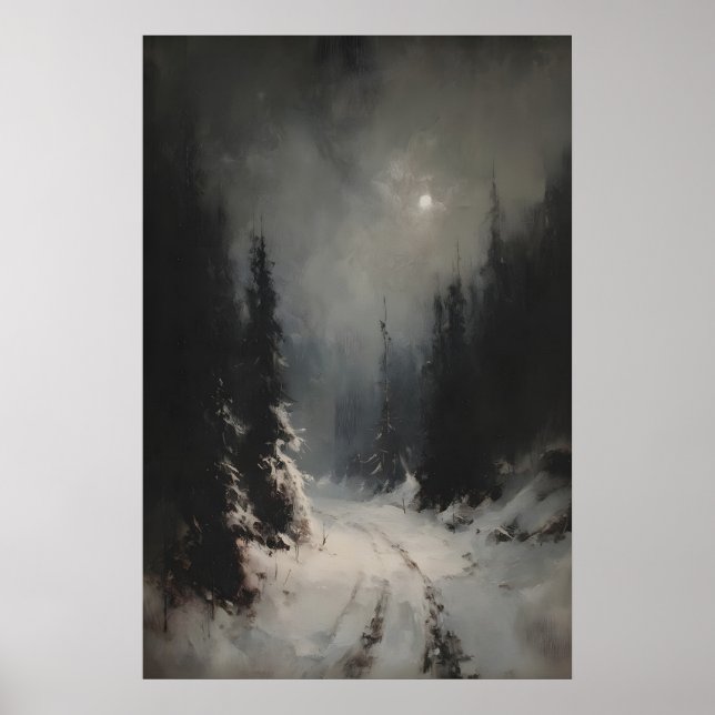 Moody Winter Landscape Printable Snowy Forest Path Poster (Vorne)