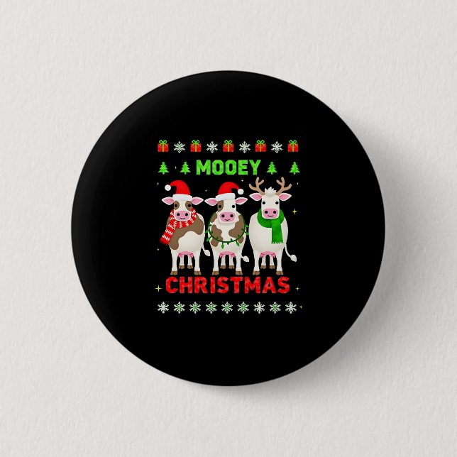 Mooey Christmas Cow Christmas Ugly Sweater Pajama  Button (Vorderseite)